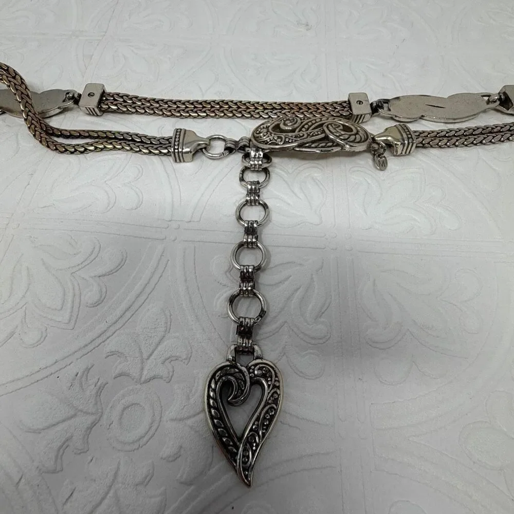 Vintage Brighton Silver-Tone Heart Charm Adjustable Chain Belt